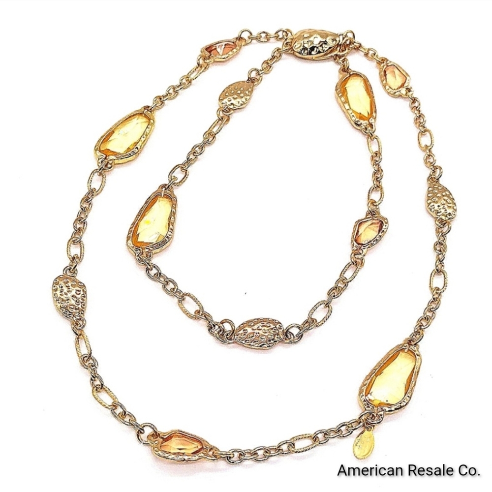 CHICO's Citrine Gemstone Statement Layered Convertible Necklace in Gold - Picture 1 of 6